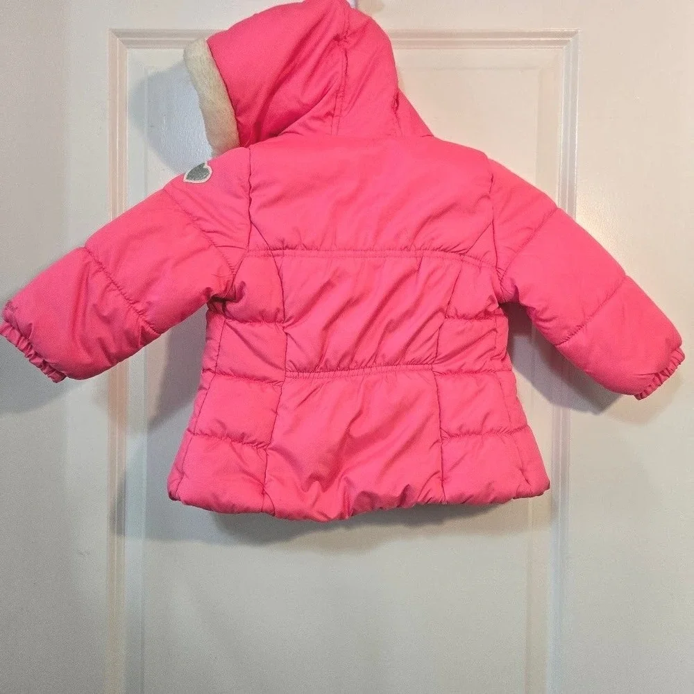 OshKosh B'gosh Girls Pink Puffer Jacket Faux Fur‎ Hood Fleece Lined 18M
